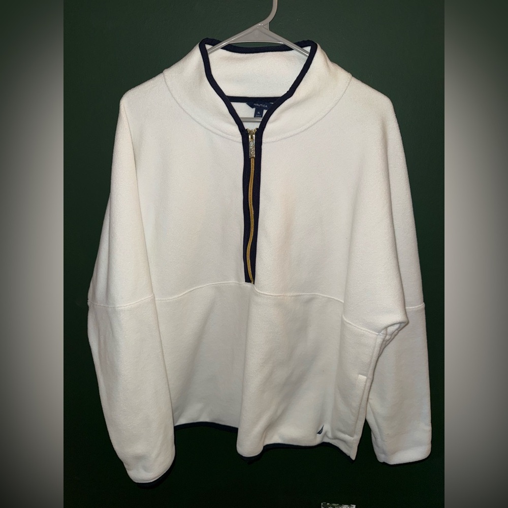 Nautica White Half-Zip Cowl Neck Sweater